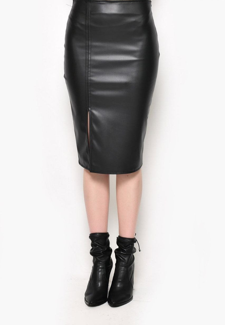 Black Ecopele midi skirt