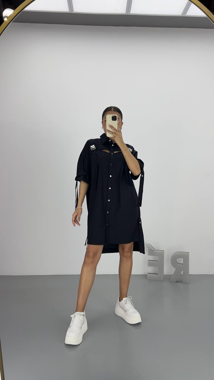 Vestido Camisa Preto Casual